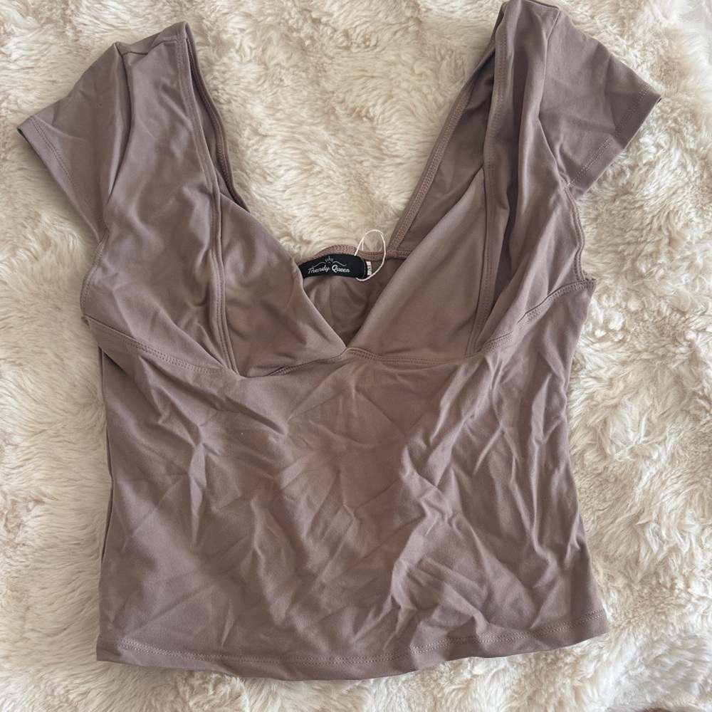 Chic Taupe V-Neck Short Sleeve Top